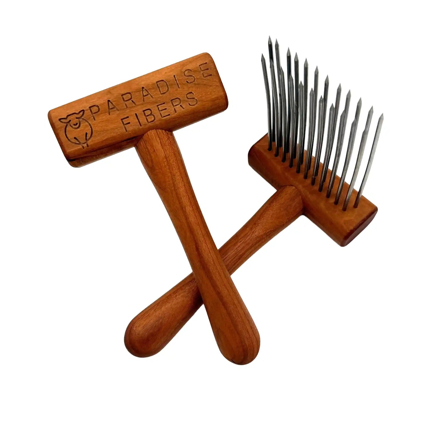 Cherry Double Row Wool Combs with Stainless Steel Tines