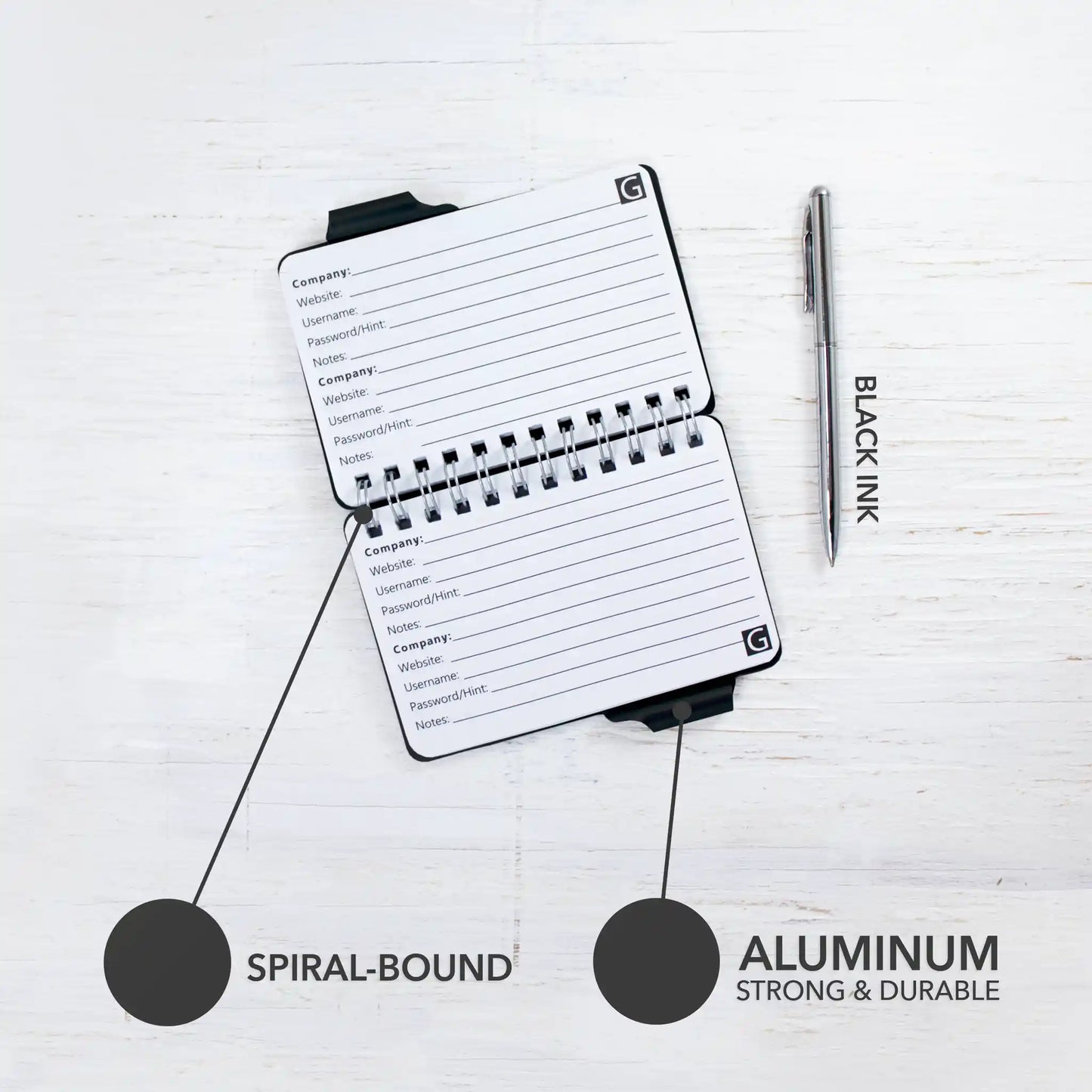 Wellspring Password Book - Black Croc