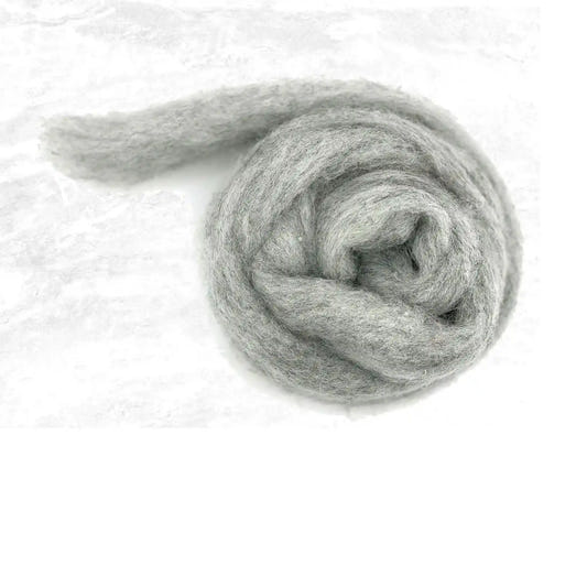Drizzle carded Corriedale wool sliver, the lightest grey of five
