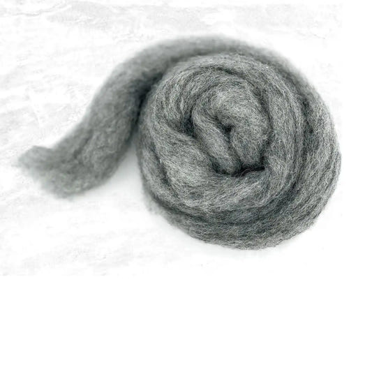 Fog carded Corriedale wool sliver, the second lightest grey of five