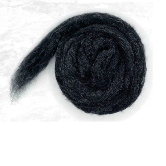 Thunder carded Corriedale wool sliver, the darkest grey of five
