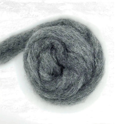 Tornado carded Corriedale wool sliver, the middle grey of five