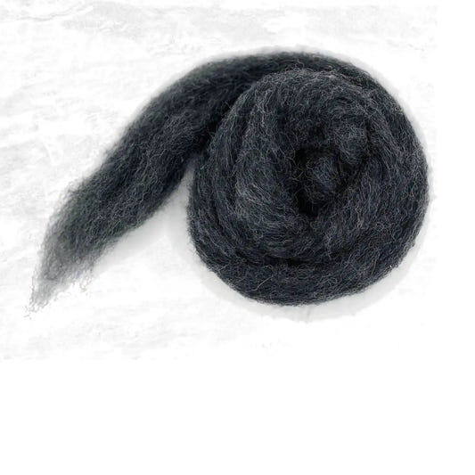 Windstorm carded Corriedale wool sliver, the second darkest grey of five