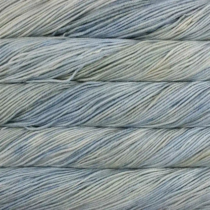 Close-up of yarn with a gray and bluish variegated color