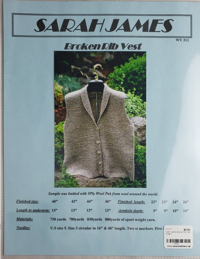 Sarah James | Broken Rib Vest Pattern - Paradise Fibers