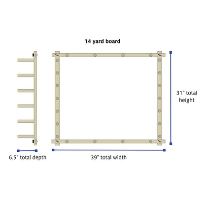 Schacht 14 Yard Warping Board Dimensions chart.
39In Wide, 31In Tall, 6.5In Deep.