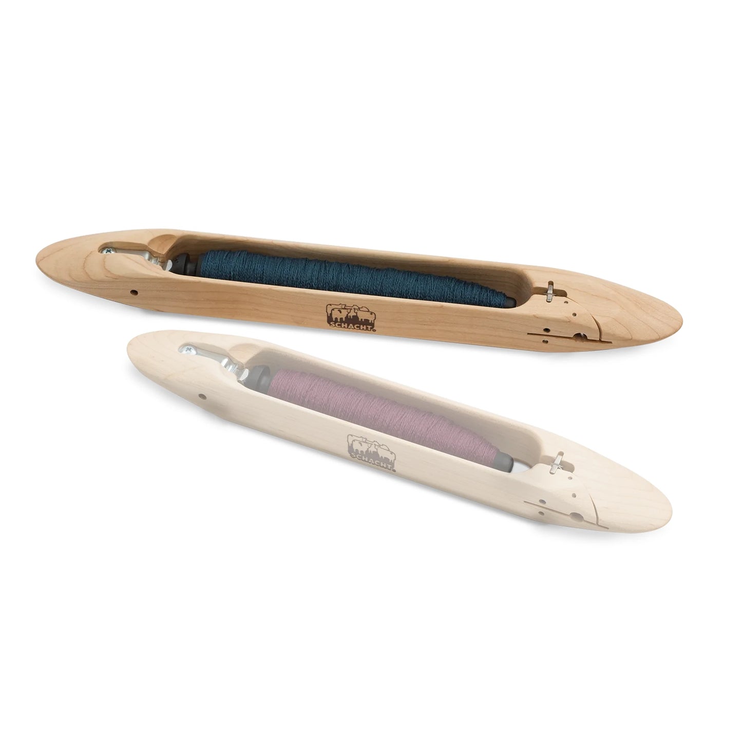 Schacht 15 inch end delivery shuttle loaded with a blue weft pirn