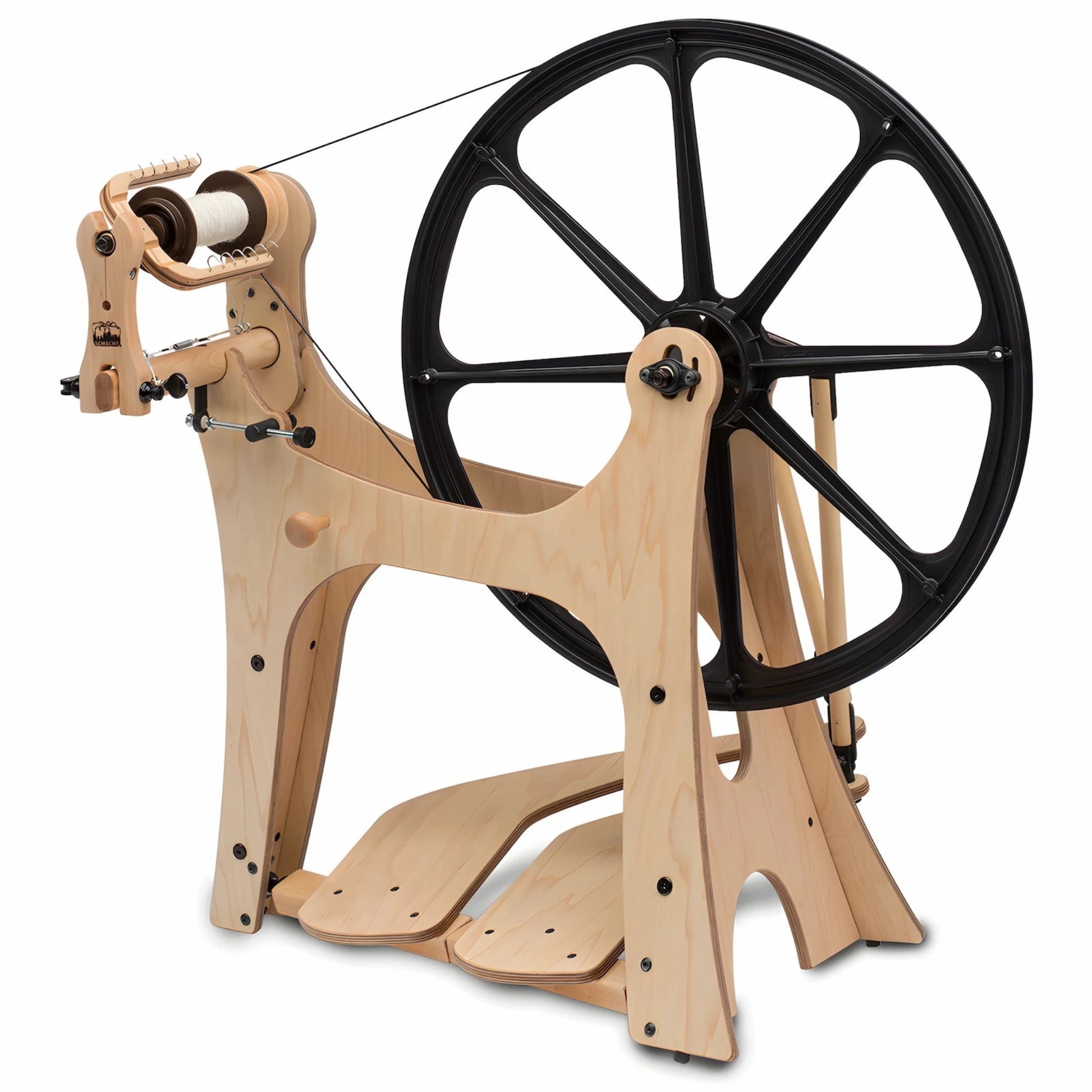 Schacht Flatiron Spinning Wheel showcasing the large plastic drive wheel