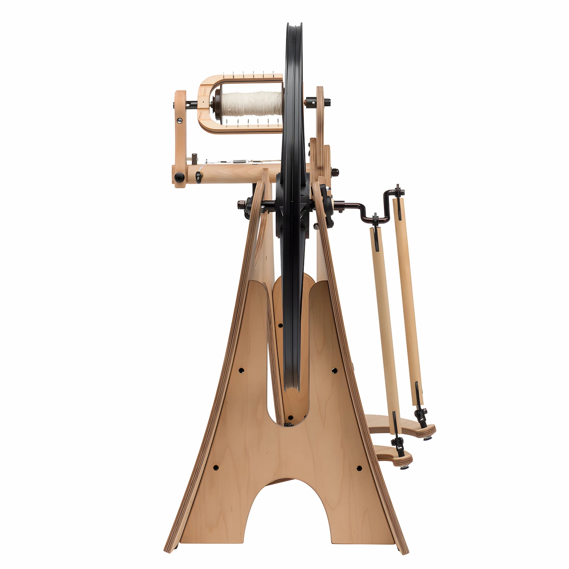 Schacht Flatiron Spinning Wheel showcasing the thin side profile