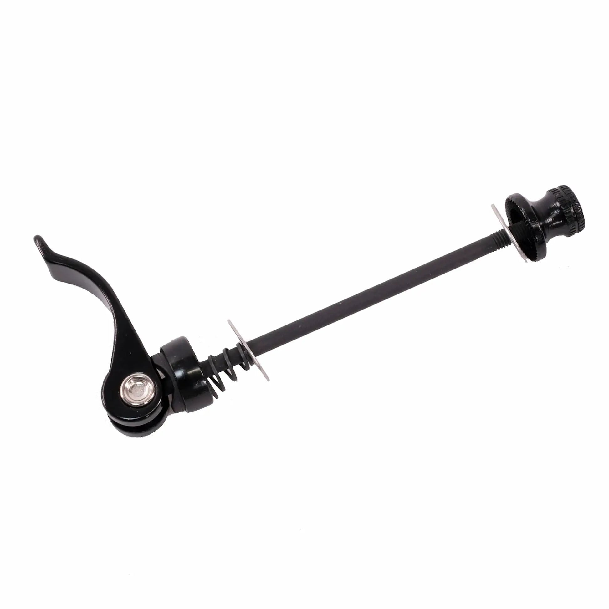 Standard quick release lever, one end with turning knob and the other with a flip clamp