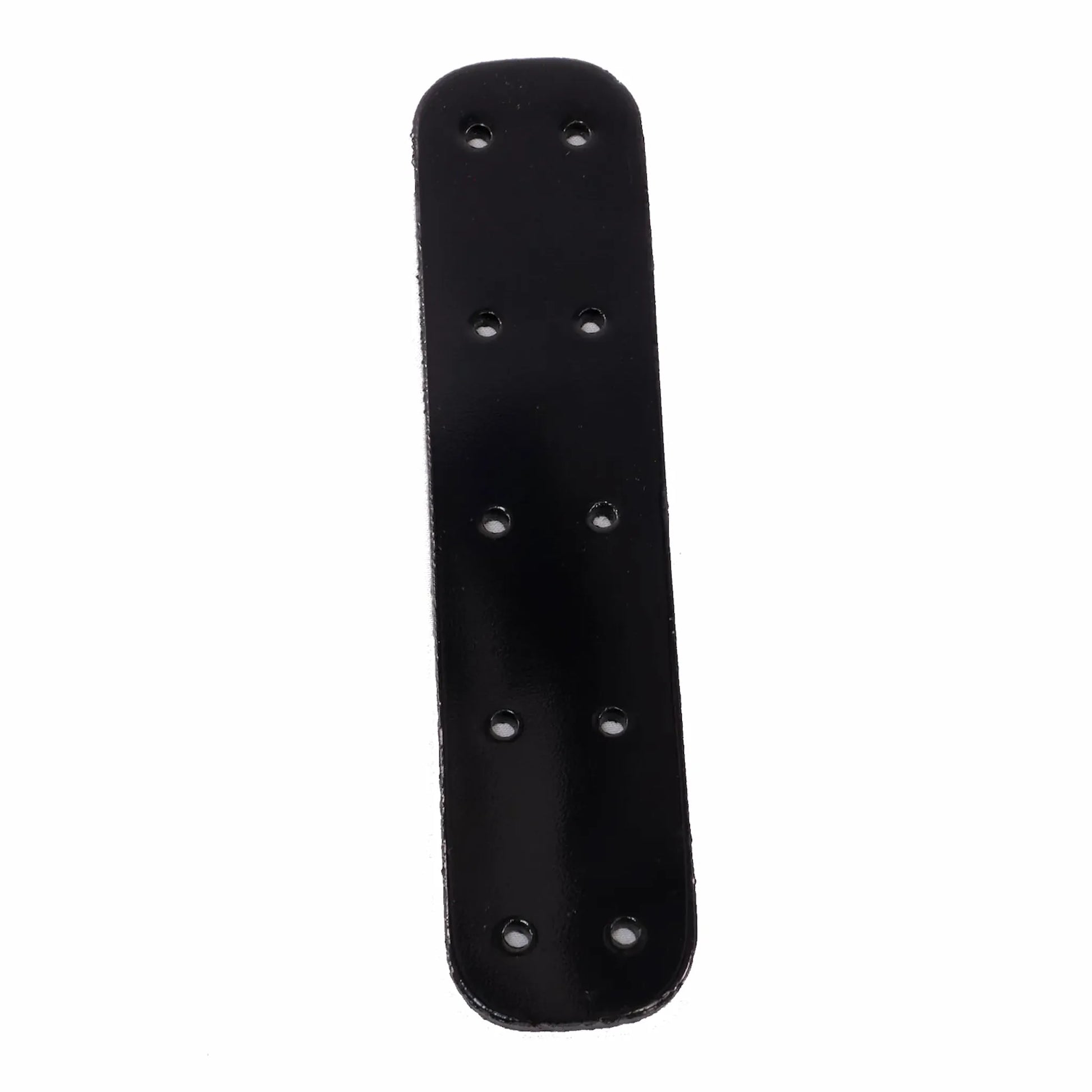 Black hinge with multiple holes on a white background