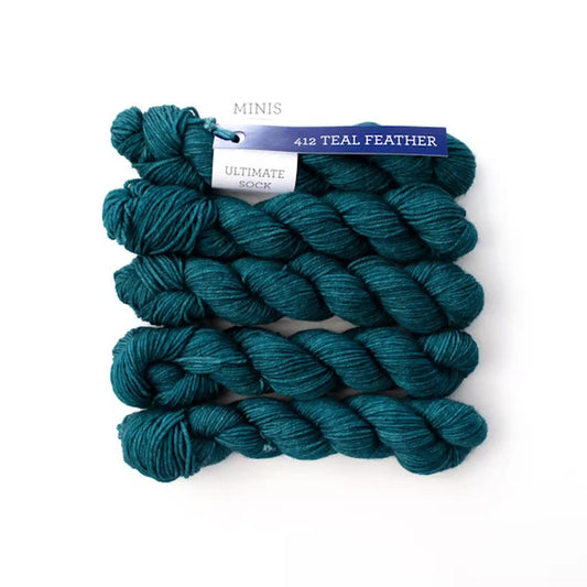 Malabrigo Ultimate Sock Minis Fingering Yarn color Teal Feather 412