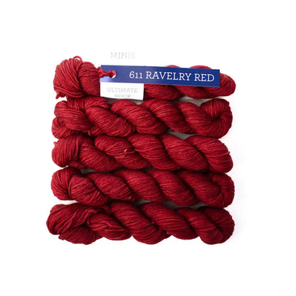 Malabrigo Ultimate Sock Minis Fingering Yarn color Ravelry Red 611