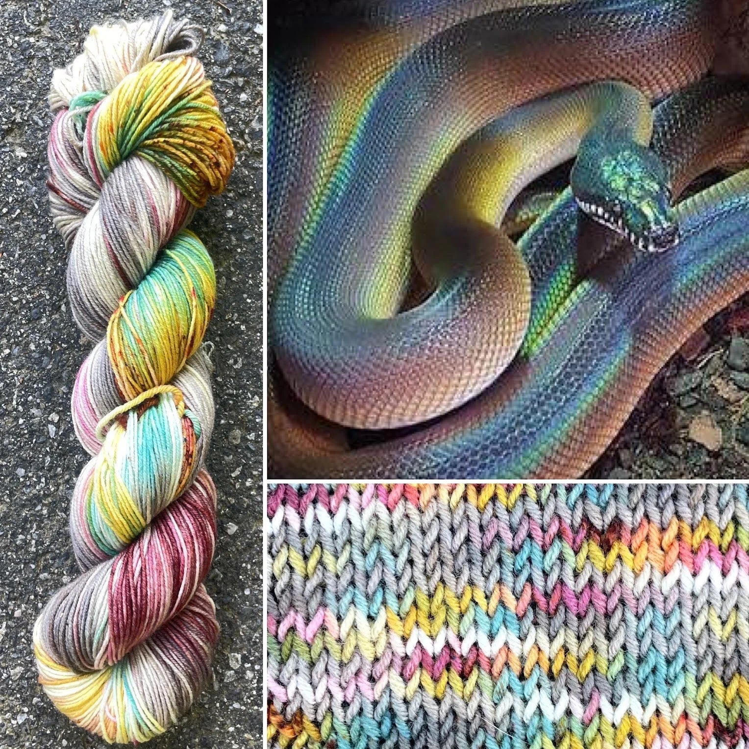 White Lipped Python colorway skein, Round Mountain Fibers Alder Fingering yarn