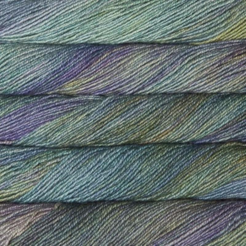 Malabrigo Dos Tierras DK Yarn in Indiecita 416- a variegated mint green, violet and yellow colorway
