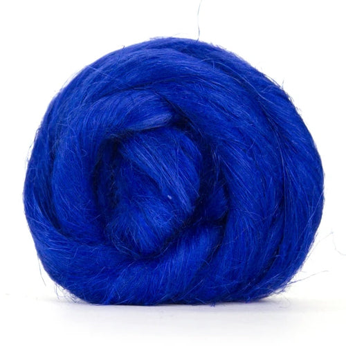 Color Briny. A dark blue shade of dyed Flax fiber spinning top.