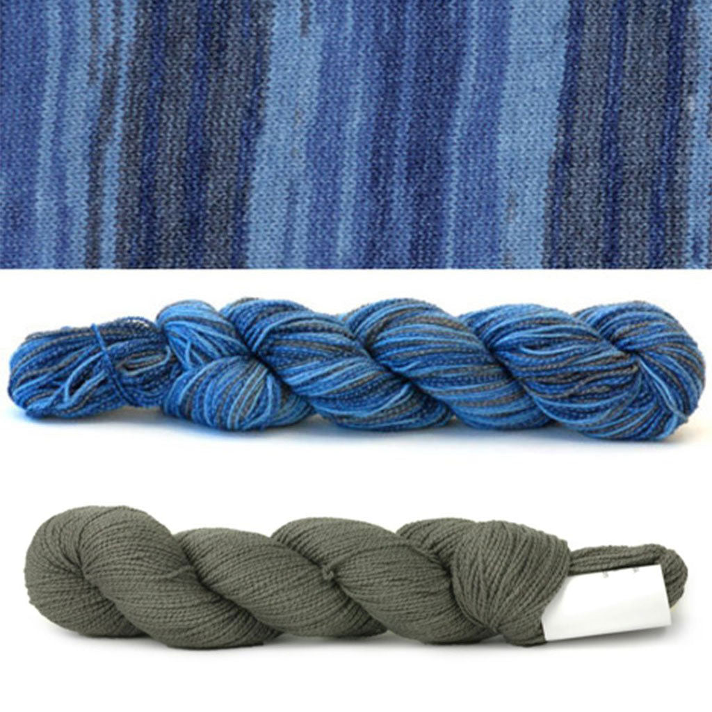 Color Blue Grotto multi 814 and solid 038. A grey and blue and navy color combo.