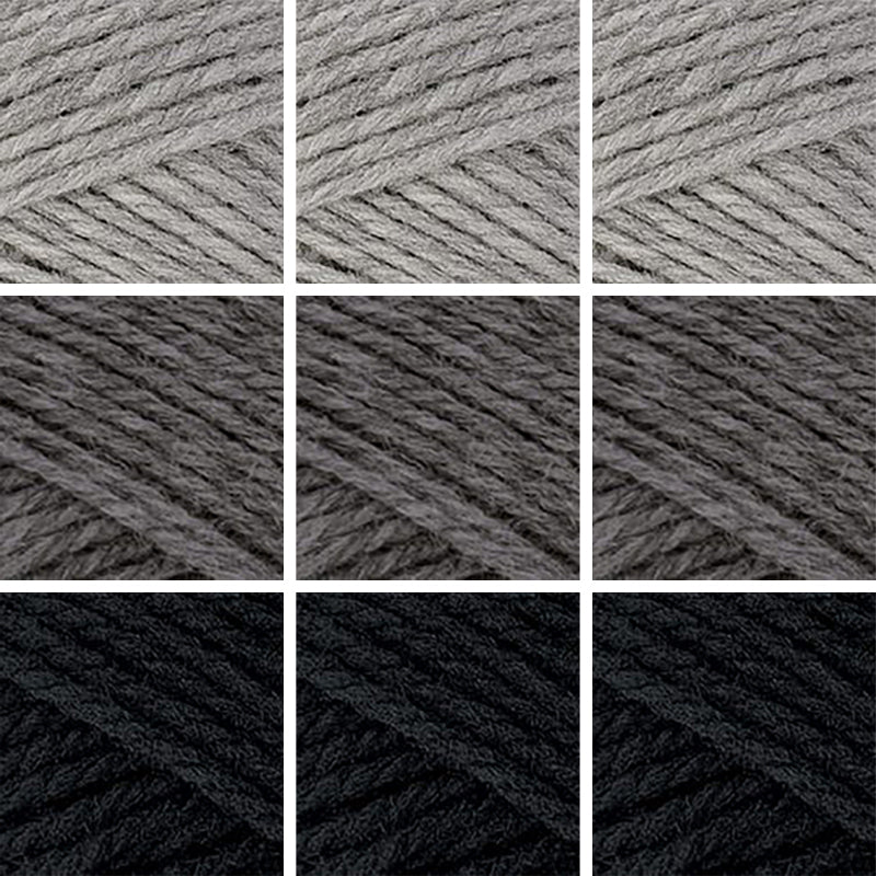 Nature Spun Worsted Sweater and Blanket Color Packs-Kits-Medium - 9 balls Nature Spun Worsted-Grey Heather N03 / Charcoal 880 / Pepper 601-
