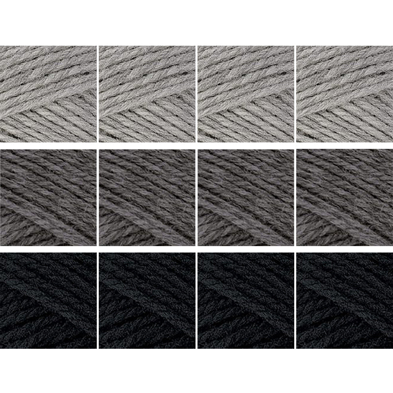 Nature Spun Worsted Sweater and Blanket Color Packs-Kits-Large - 12 balls Nature Spun Worsted-Grey Heather N03 / Charcoal 880 / Pepper 601-