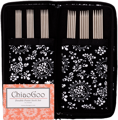 ChiaoGoo Knitting Needles Red DPN Double Pointed 6 inch (15cm) (Set of 5) Stainless Steel Size US 0 (2mm) Bundle with 1 Artsiga Crafts Stitch Holder