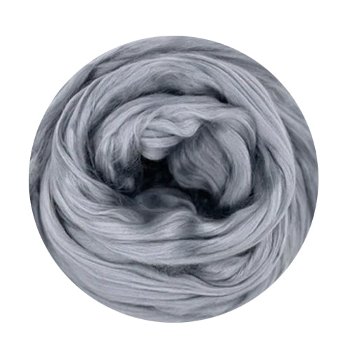 Color Edinburgh Grey. A medium grey shade of dyed mulberry silk top.
