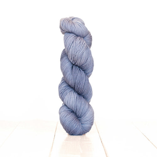 Harvest Fingering dyed a light grey blue with Cosmic Purple Carrots.