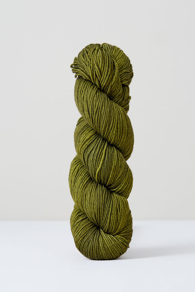 Color Grape Leaf, hand-dyed skein of yarn, in an army green naturally dyed with grape leaves.