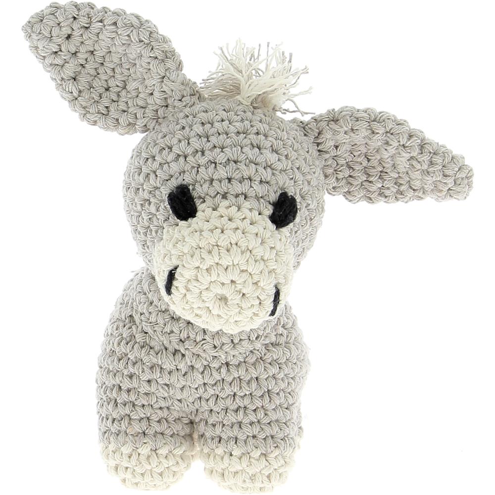 Donkey Joe - Biscuit, a cute light grey crochet amigurumi donkey.