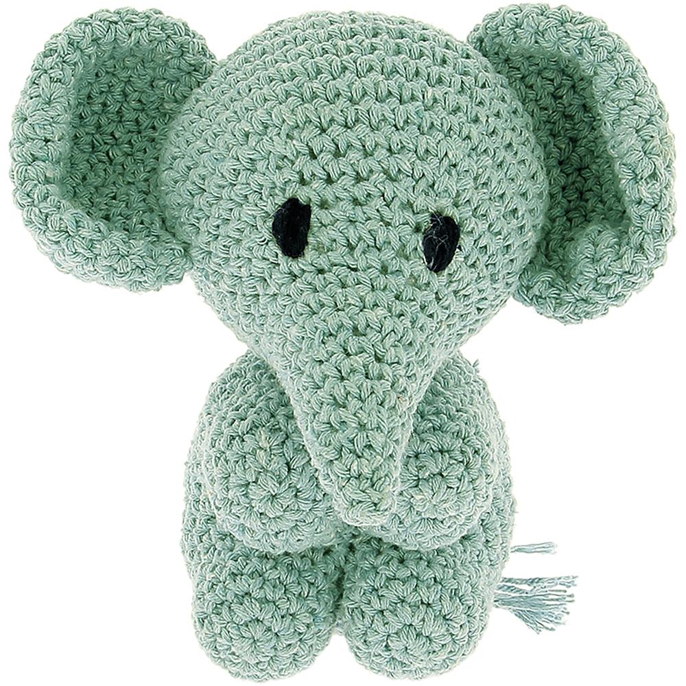 Elephant Mo, a cute pastel mint  crochet amigurumi elephant.
