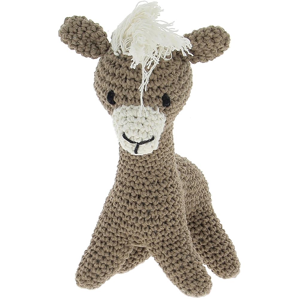 Llama Laurie, a cute brown crochet amigurumi llama.