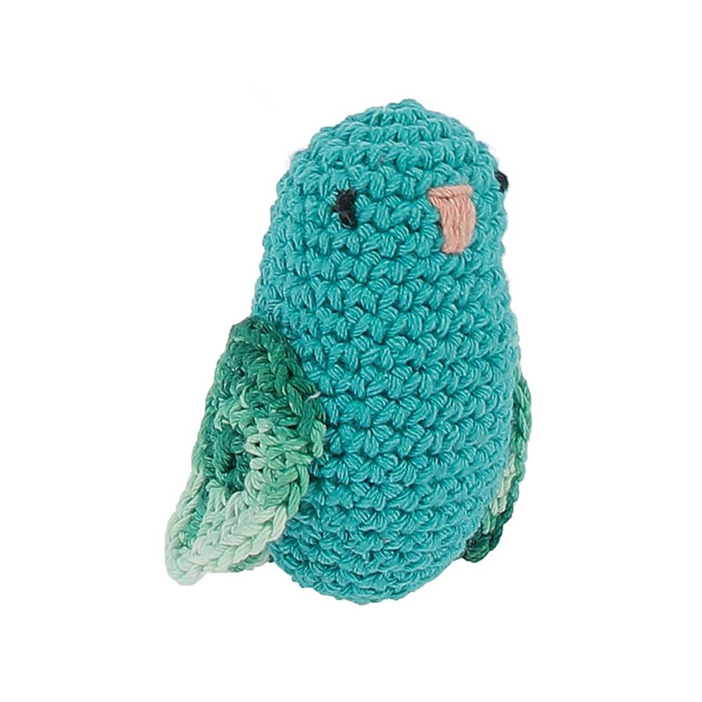 Love Bird, a cute blue crochet amigurumi bird.