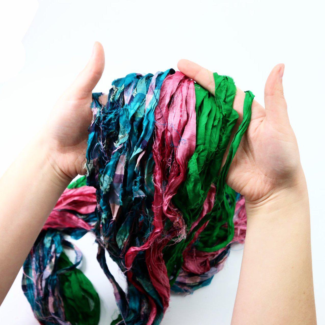 Revolution Fibers Multi-Color Recycled Sari Silk Yarn, Handspun