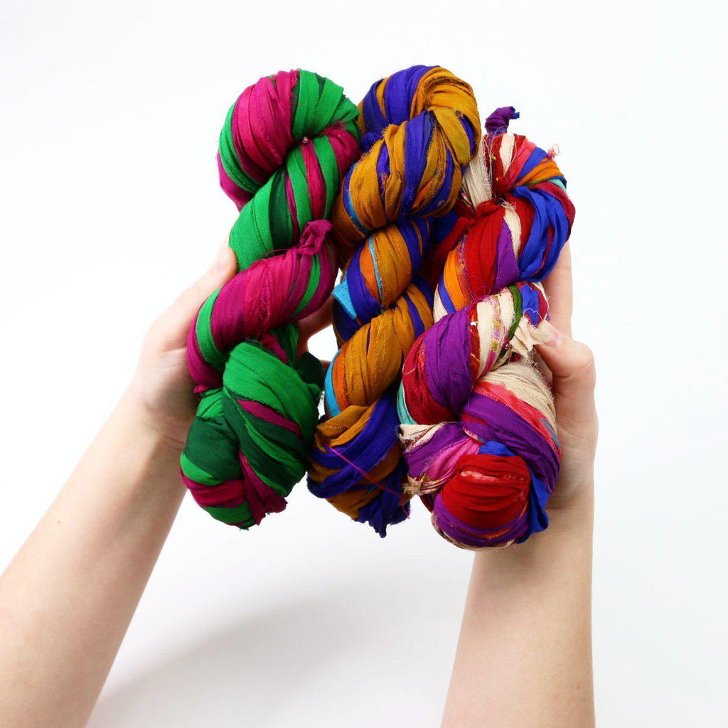 Recycled Multicolor Sari RIBBON YARN from Nepal 100g 25yd-Yarn-