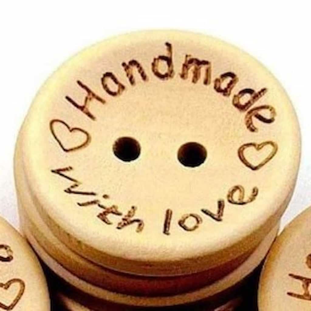 Crafters Wooden Buttons, Read Handmade With Love Buttons, 0.8 Inch Sized,  Crafting, Sewing, Vintage-style, Natural Wood Colored Buttons 