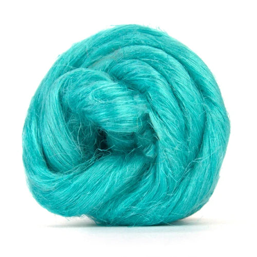 Color Marine. A bright turquoise shade of Flax fiber spinning top.