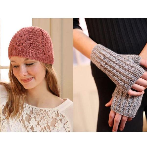 Cuzco Cashmere Cabled Hat & Fingerless Mitts Kit-Kits-Black-