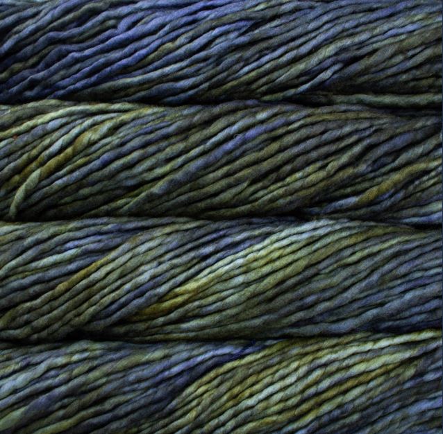 Color: Garden Gate 075. A blue and green variegated variant of Malabrigo Rasta yarn. 