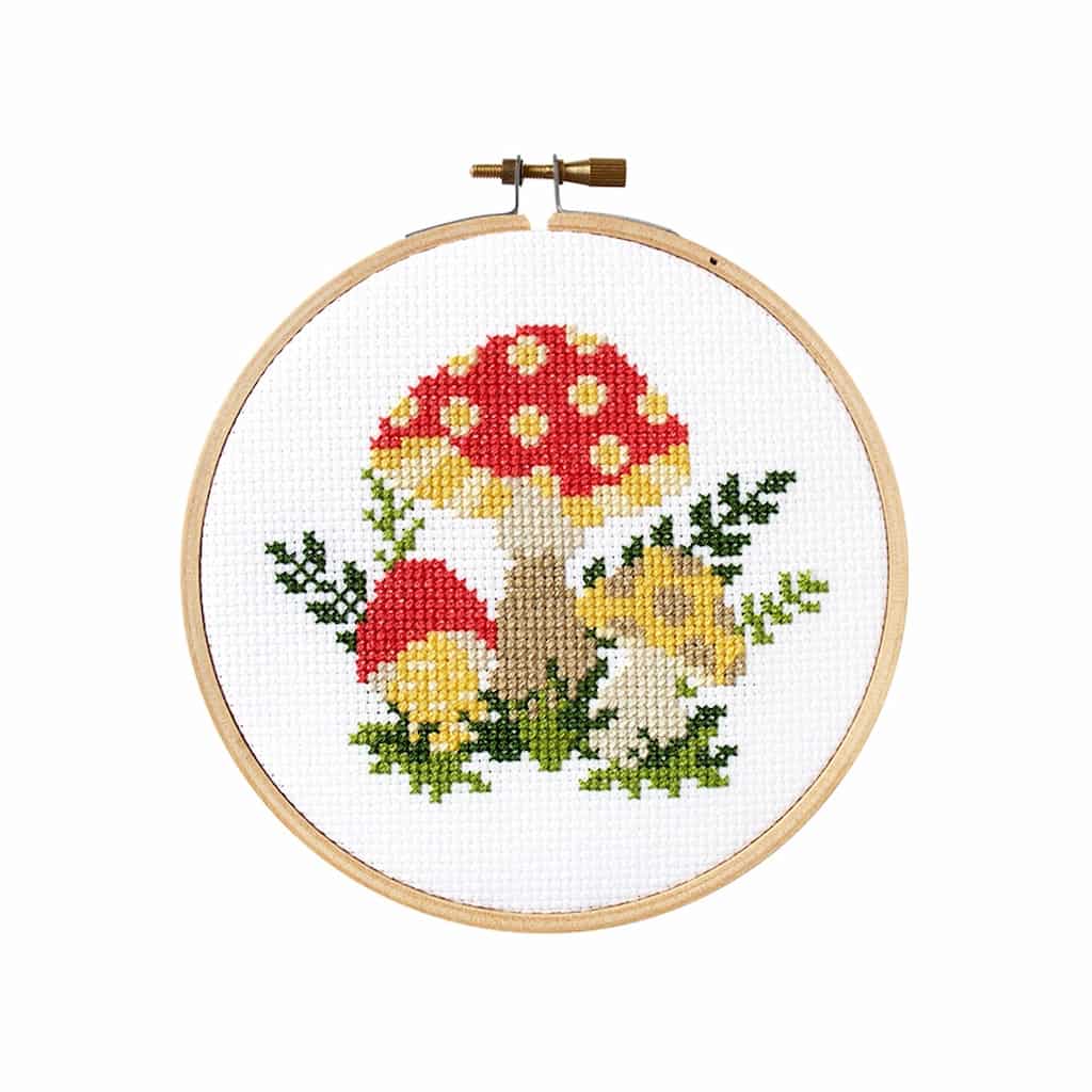 Mini Cross Stitch Embroidery Kit, Mushroom - FLAX art & design