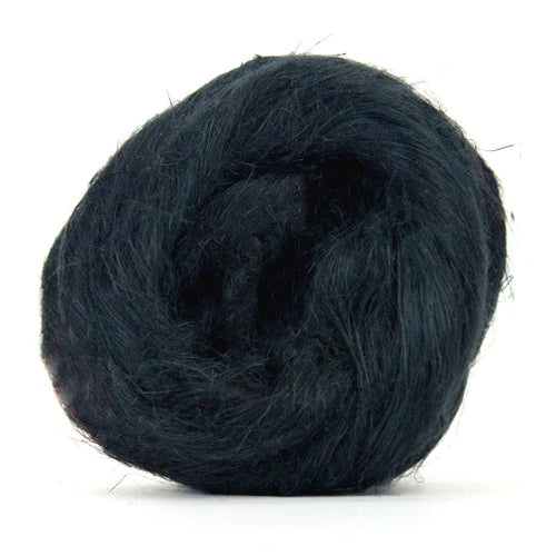 Color Noir. A black shade of dyed Flax fiber spinning top.