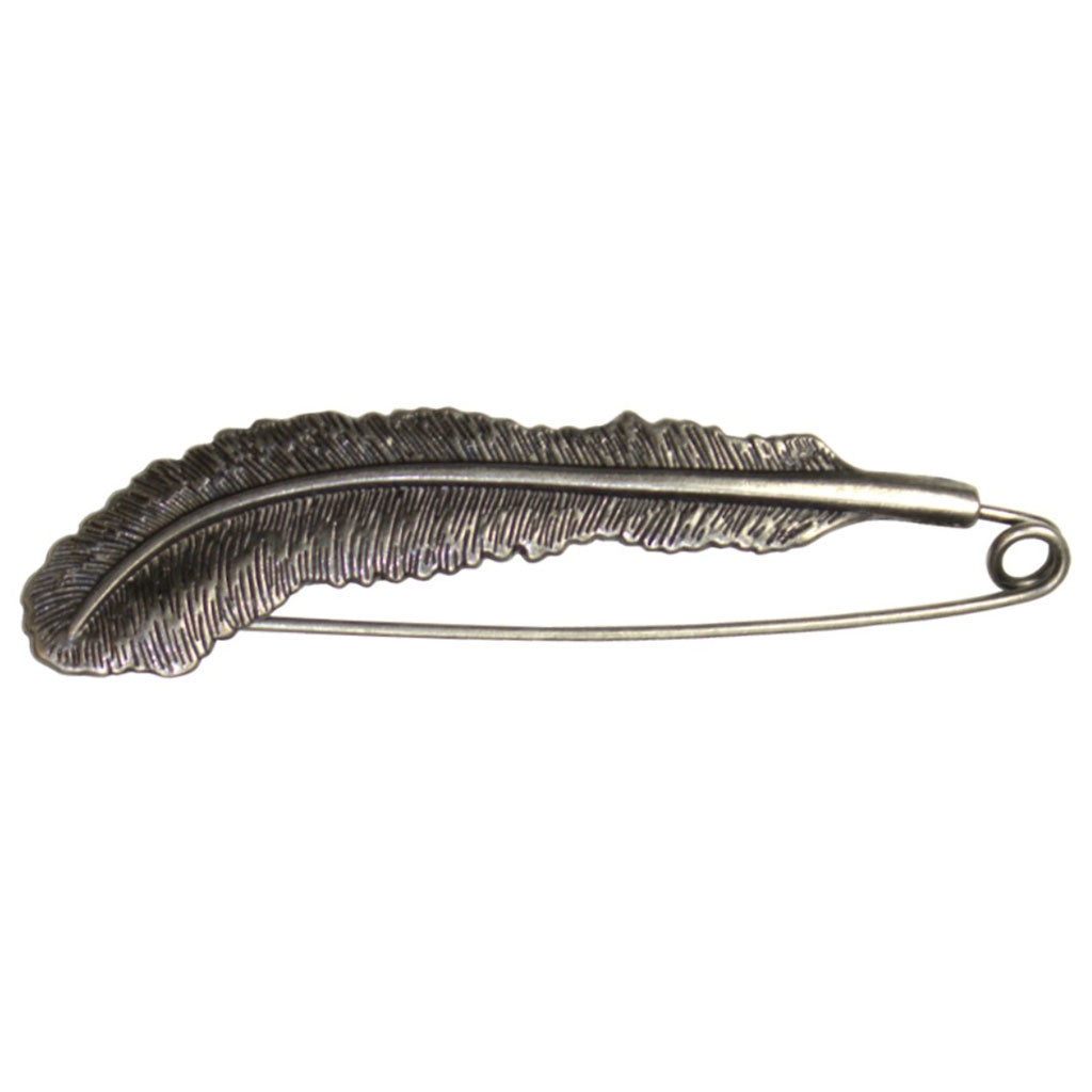 The HiyaHiya Feather Shawl Pin with an antique finish.