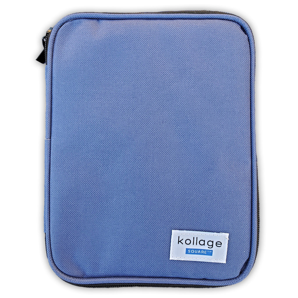 A closed Kollage Square Fixed Circular Needle Combo Pack Blue zipper case.
