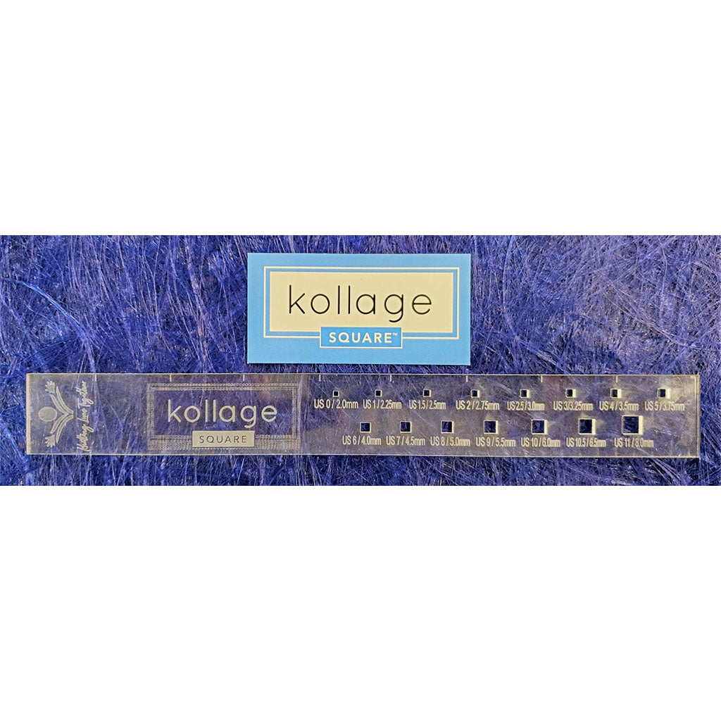Acloser look at a Kollage Square Gauge Ruler. Shown in the color clear.