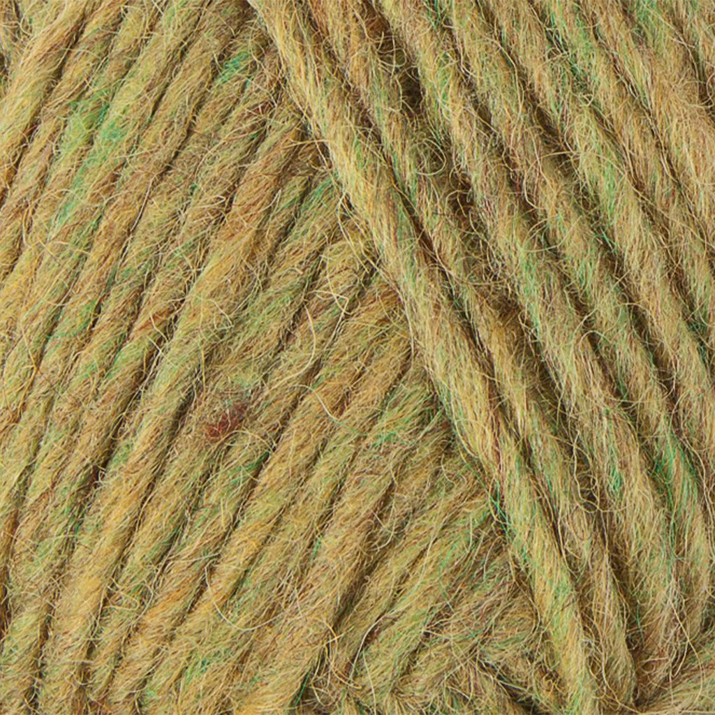 Chartreuse Green 9965, a bright yellow-green skein of Lopi's Álafosslopi, a bulky wool yarn.