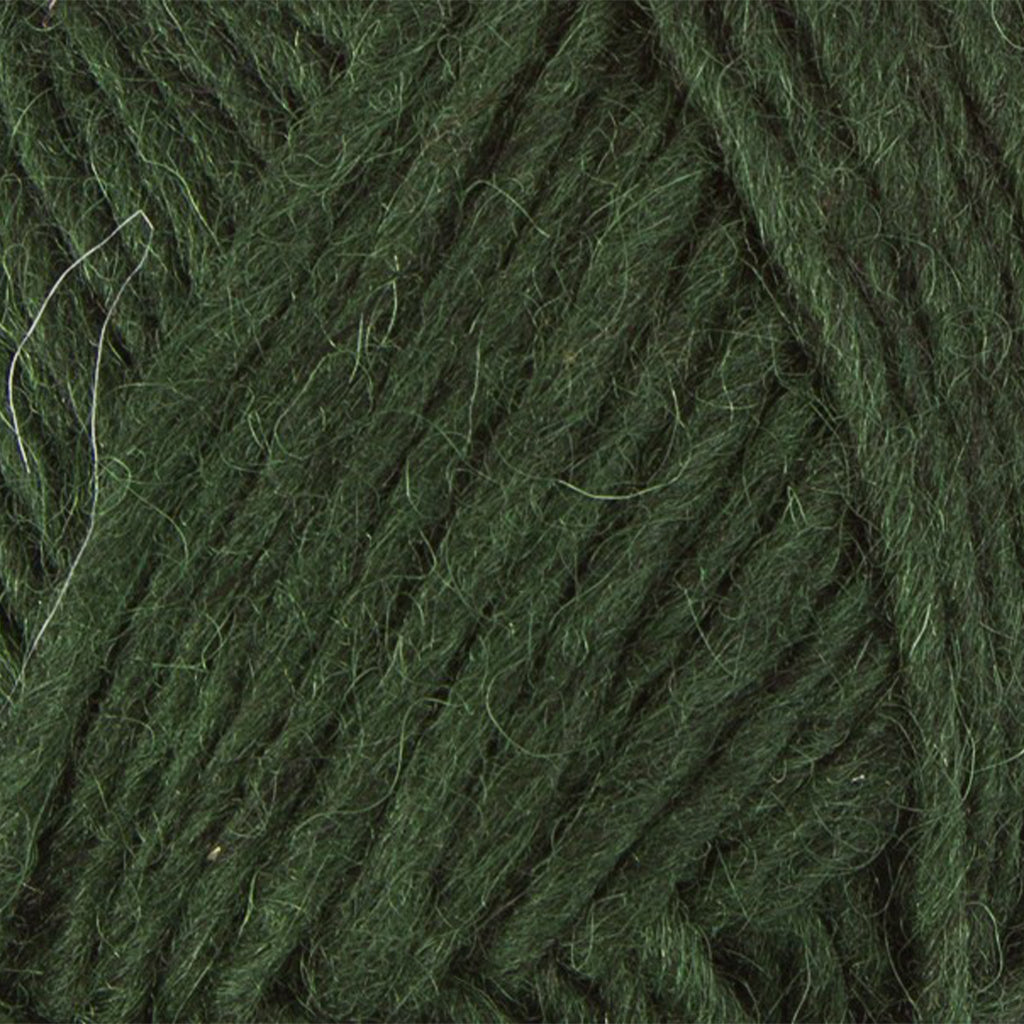 Garden Green 1231, a rich leafy green skein of Lopi's Álafosslopi, a bulky Icelandic wool yarn.