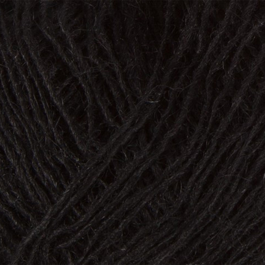 Black 0059, a jet black skein of Lopi's Einband Icelandic wool lace yarn.