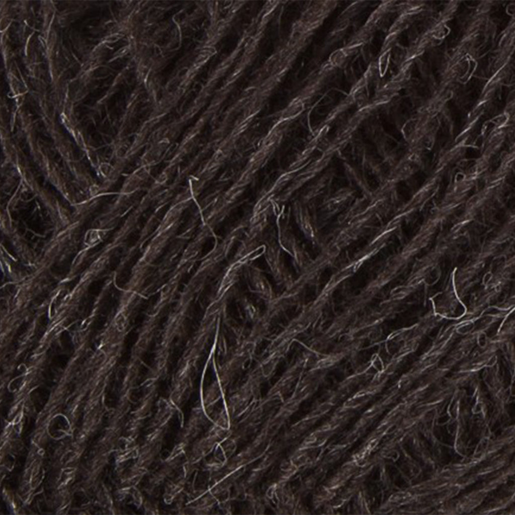 Black Sheep 0852, a natural heathered black skein of Lopi's Einband Icelandic wool lace yarn.
