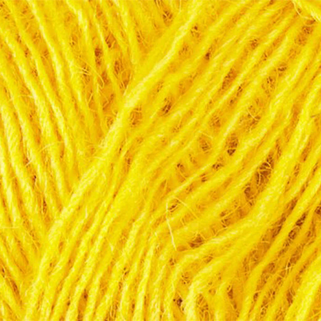 Citron 9028, a warm lemony yellow skein of Lopi's Einband Icelandic wool lace yarn.