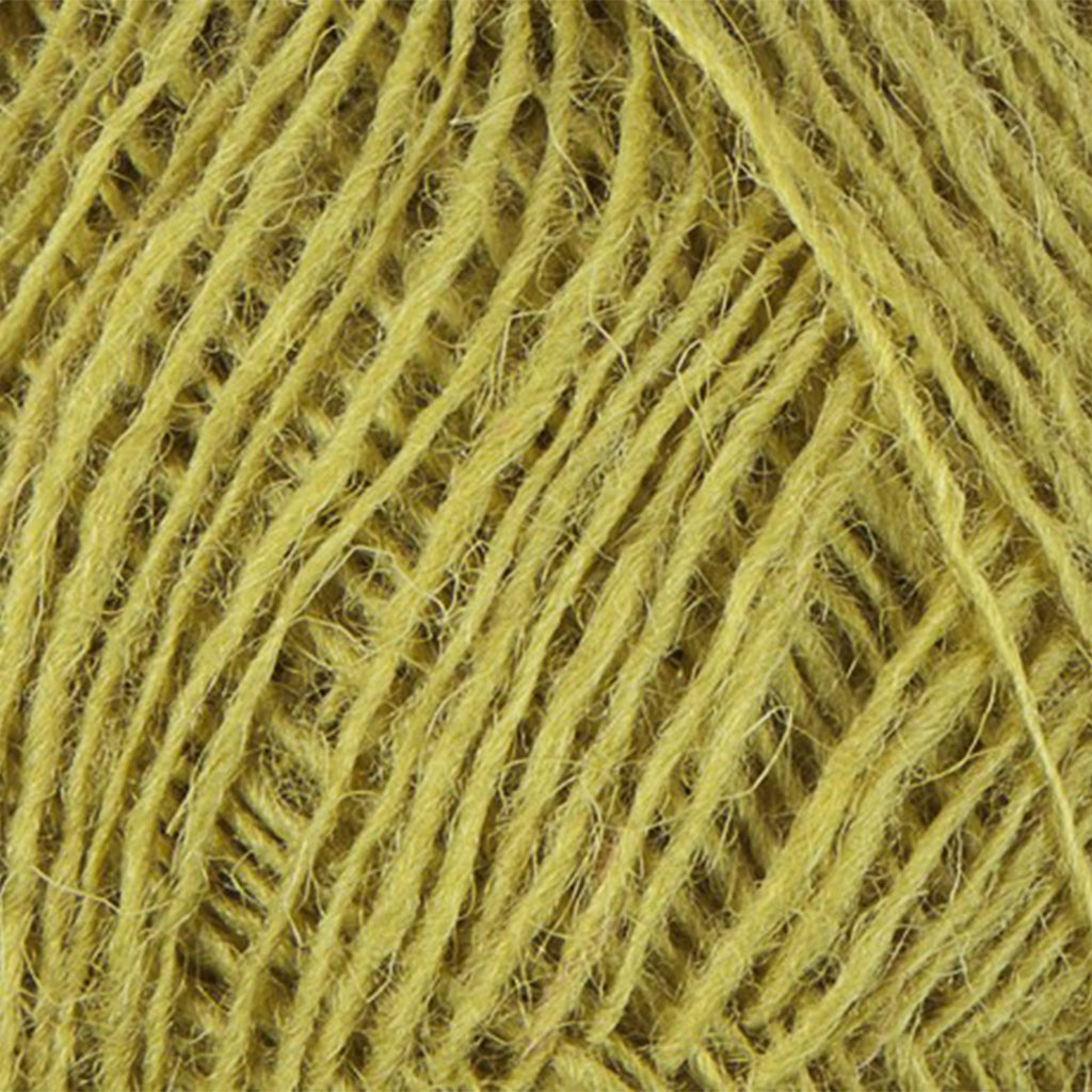 Lime 9268, a bright yellowy green skein of Lopi's Einband Icelandic wool lace yarn.