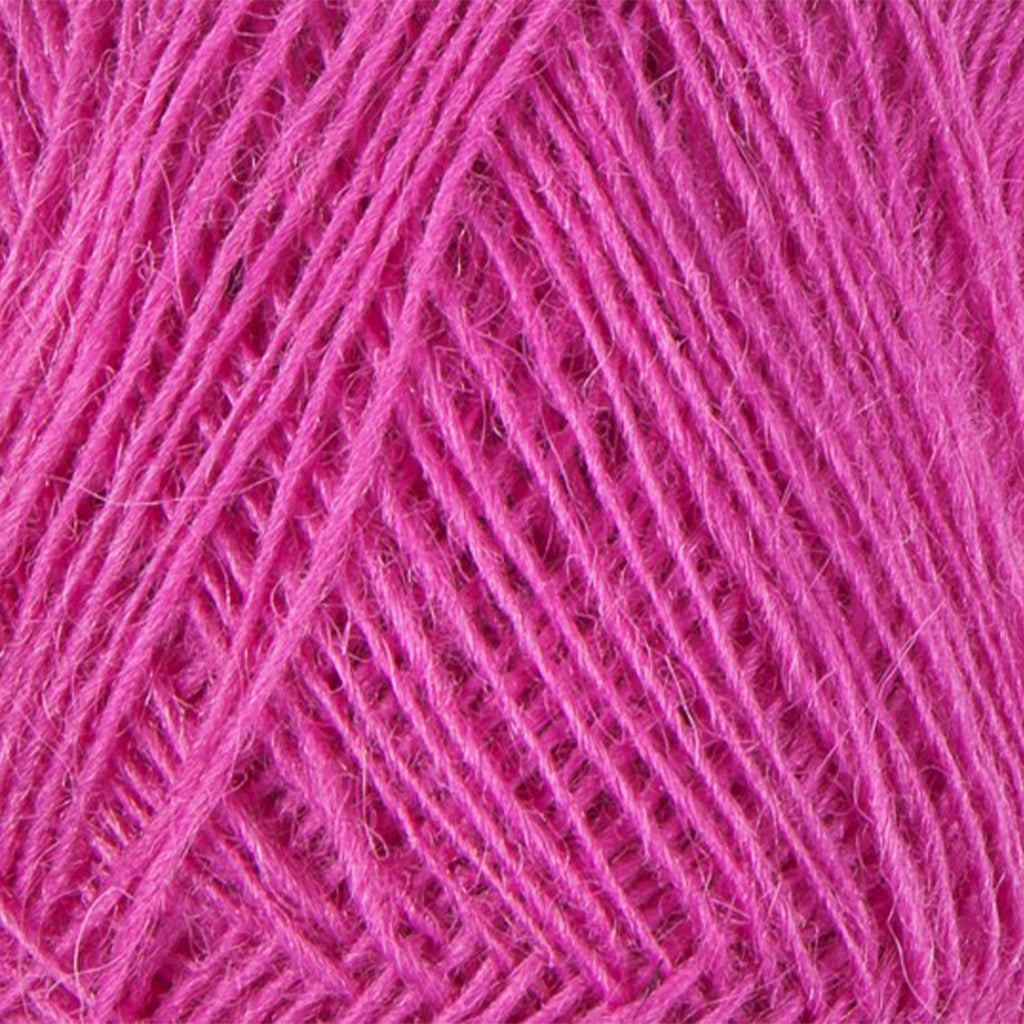 Pink 1768, a vibrant barbie pink skein of Lopi's Einband Icelandic wool lace yarn.