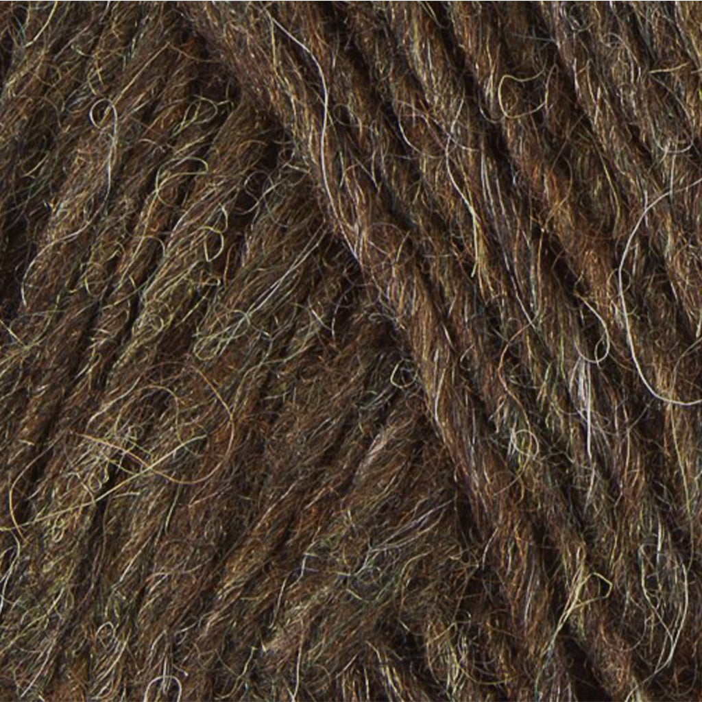 Acorn 0053, an earthy heathered brown skein of Léttlopi Icelandic wool yarn.